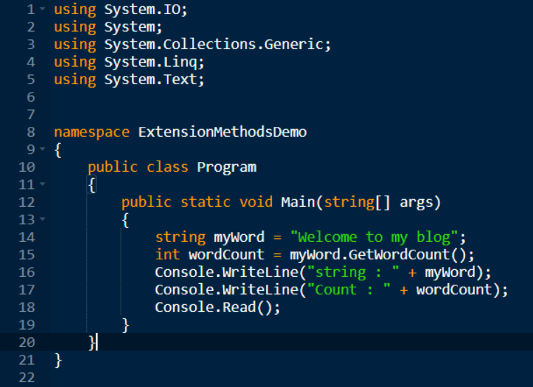 Simple Example of Extension Methods in C#